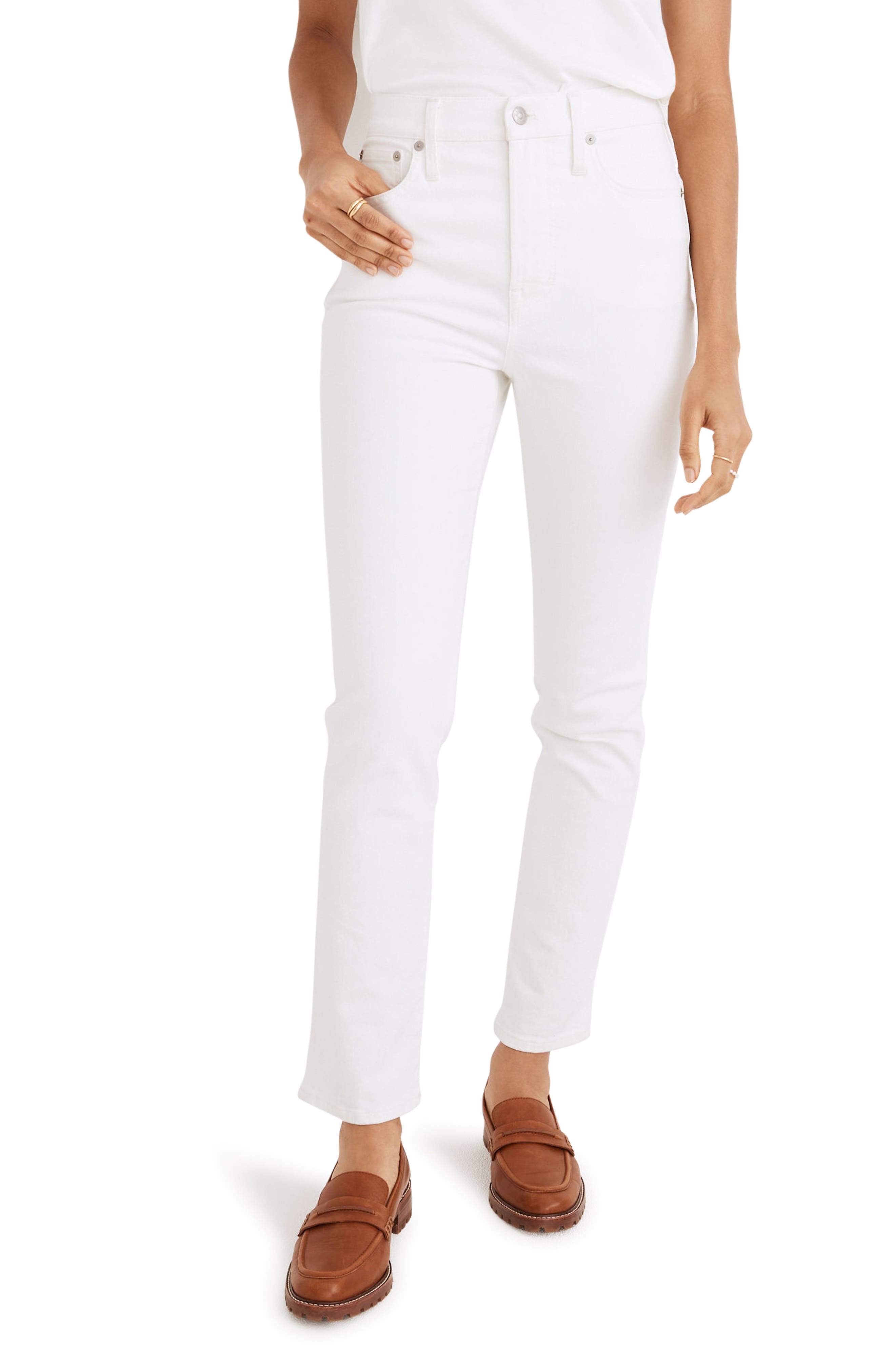 white denim high waisted jeans