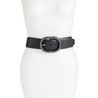 Rebecca Minkoff Studded Buckle Leather Belt, Black/ Pol Nickel