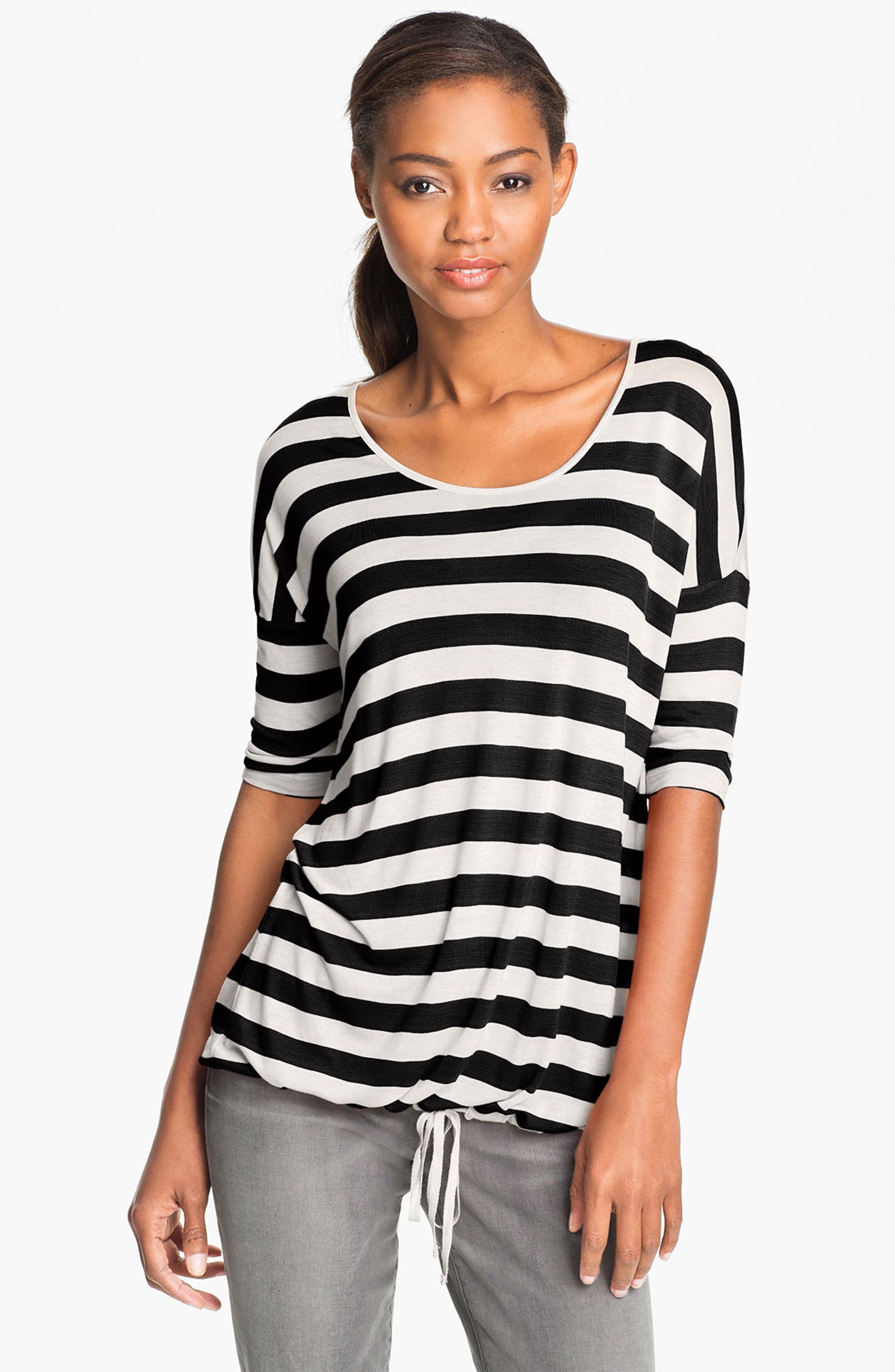 Kensie Drawstring Hem Stripe Top | Nordstrom