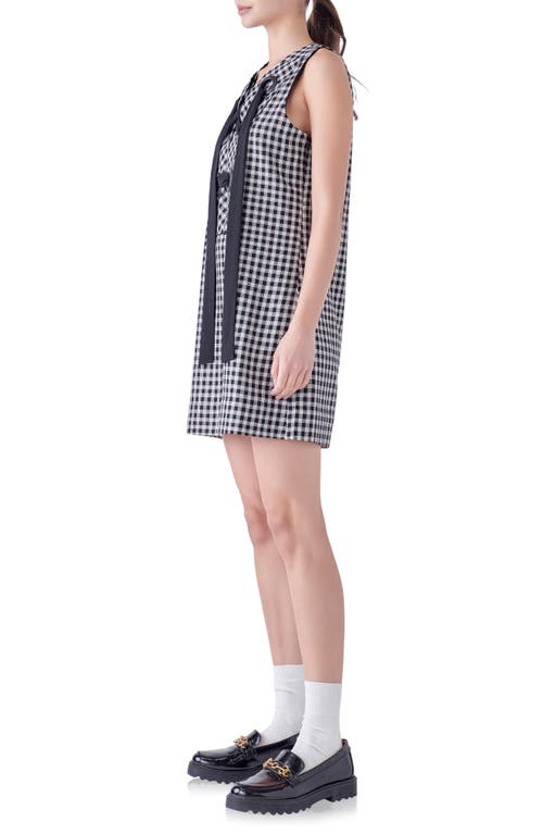 English Factory Check Grommet Sleeveless Shift Dress In Black