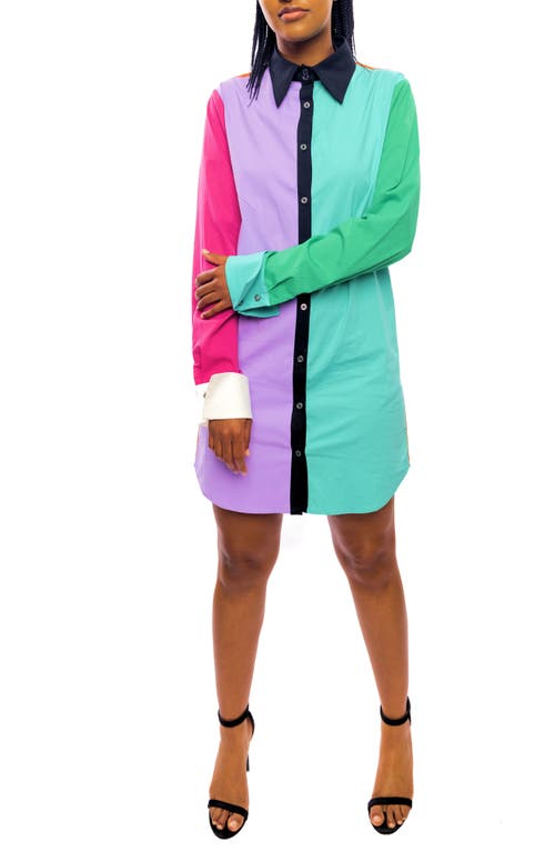 Colorblock Long Sleeve Mini Shirtdress in Assorted