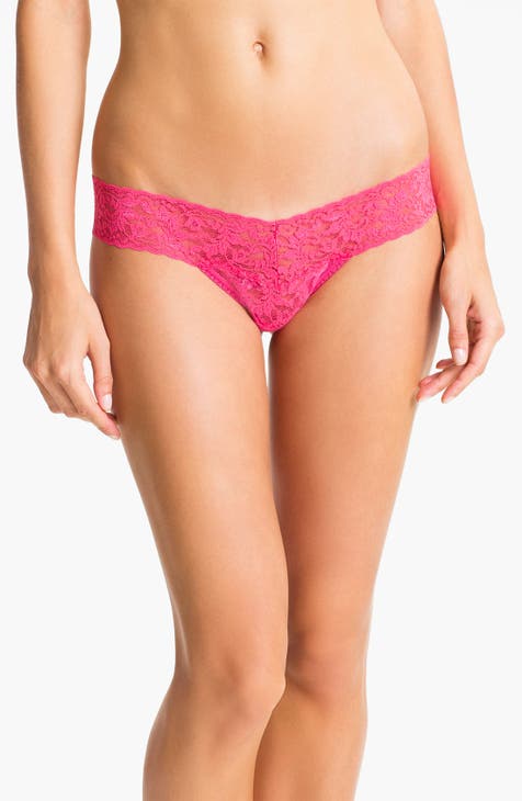 Signature Lace Low Rise Thong - Passionate Pink