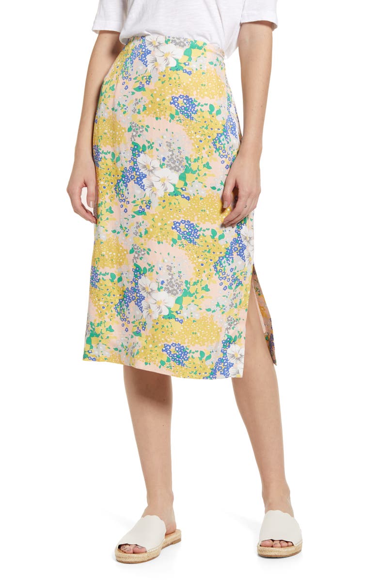 J.Crew Lemon Floral Midi Slip Skirt | Nordstrom