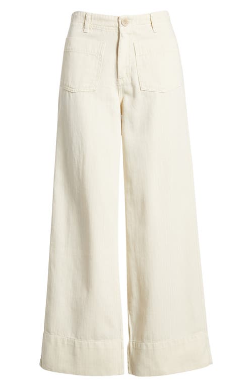 Patch Pocket Ankle Herringbone Twill Wide Leg Pants in Ivory Dove