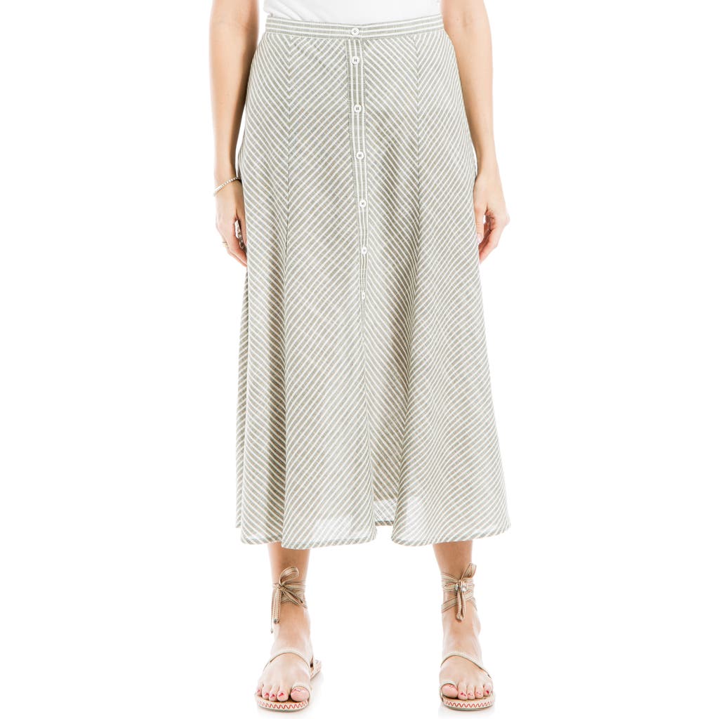 Shop Max Studio Yarn Dyed Button Front Maxi Skirt In Off White/olive Chevron