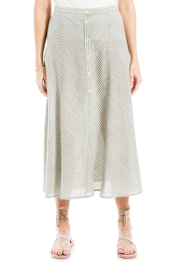 Max Studio Yarn Dyed Button Front Maxi Skirt In Off White/ Olive Chevron