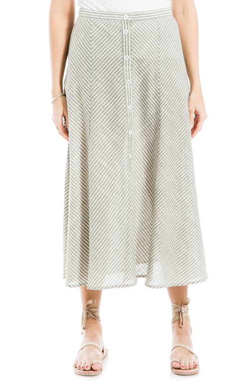 Shop Max Studio Yarn Dyed Button Front Maxi Skirt In Off White/olive Chevron