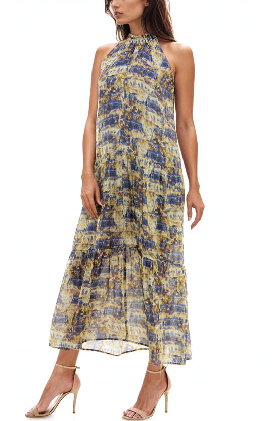 Shop Socialite Abstract Print Sleeveless Maxi Dress In Blue/ Tan