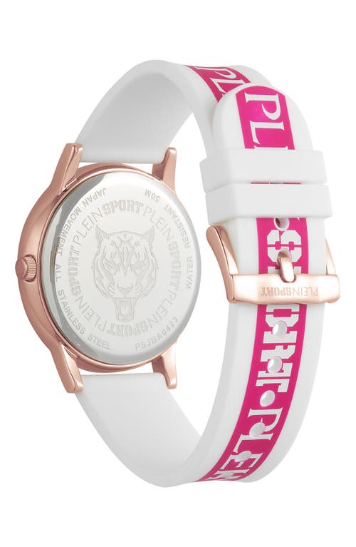Shop Philipp Plein Sport Three-hand Quartz Silicone Strap Watch, 41mm In White/rose Gold