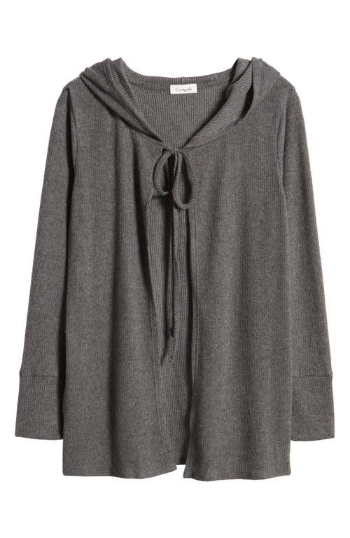 Shop Loveappella Hooded Rib Cardigan In Charcoal