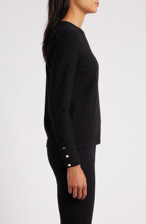 Shop Anne Klein Diamond Stitch Sleeve Button Cuff Sweater In Anne Black