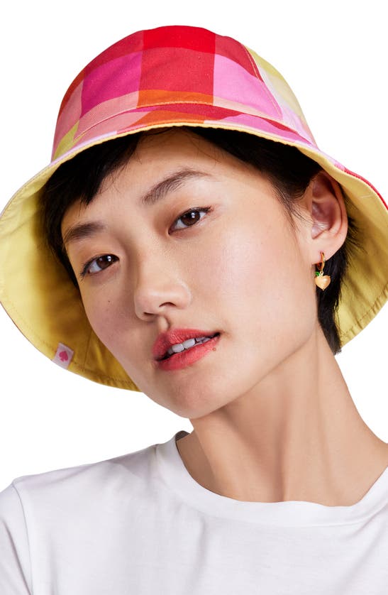 Shop Kate Spade Madras Plaid Reversible Bucket Hat In Pink Multi