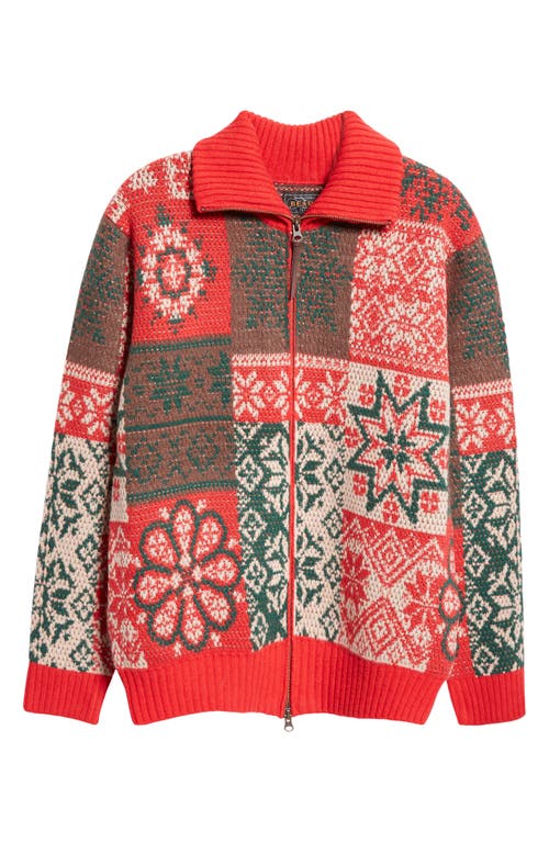 Shop Beams Wool Zip Cardigan In Red 35