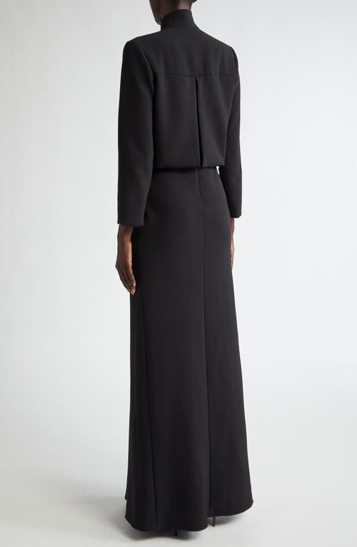 Shop Brandon Maxwell The Gayle Draped Plunge Neck Long Sleeve Gown In Black