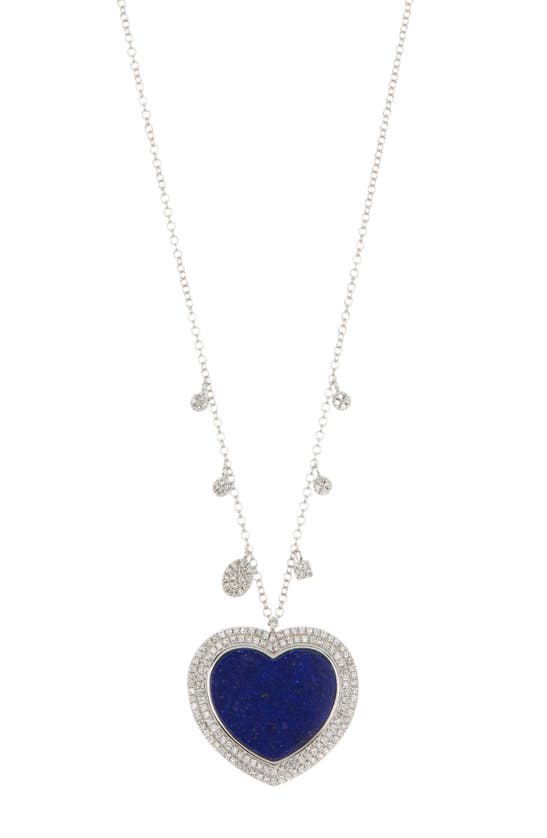 Meira T Diamond Drops & Lapis Lazuli Heart Pendant Necklace In Metallic
