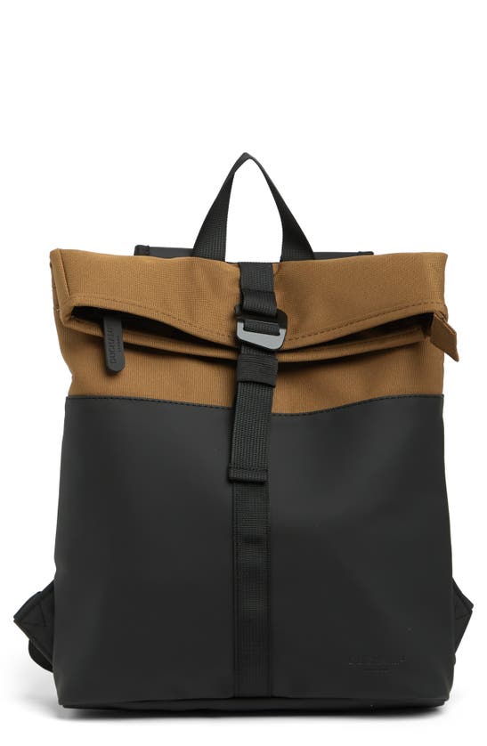 Duchamp Mixed Media Rubberized Backpack In Dark Tan/ Black