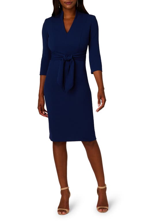 Shop Adrianna Papell Tie Front Sheath Dress In Navy Sateen