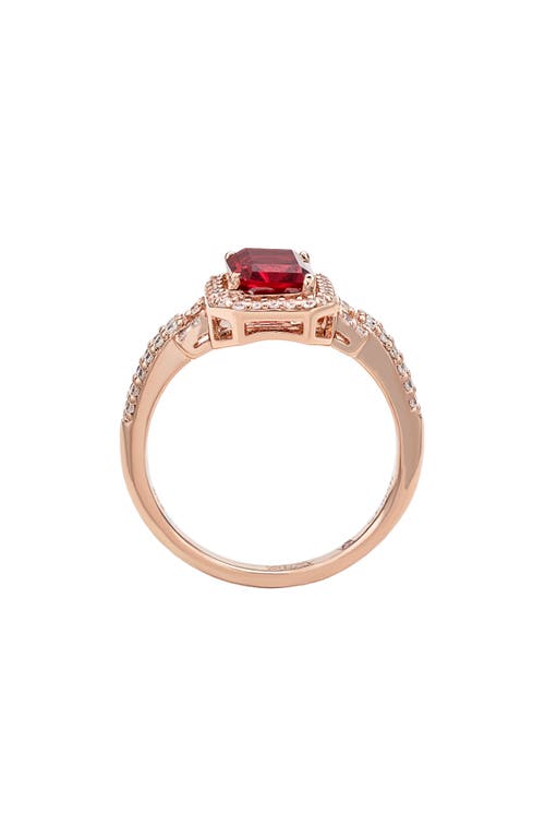 Suzy Levian Emerald Cut Halo Ring In Red