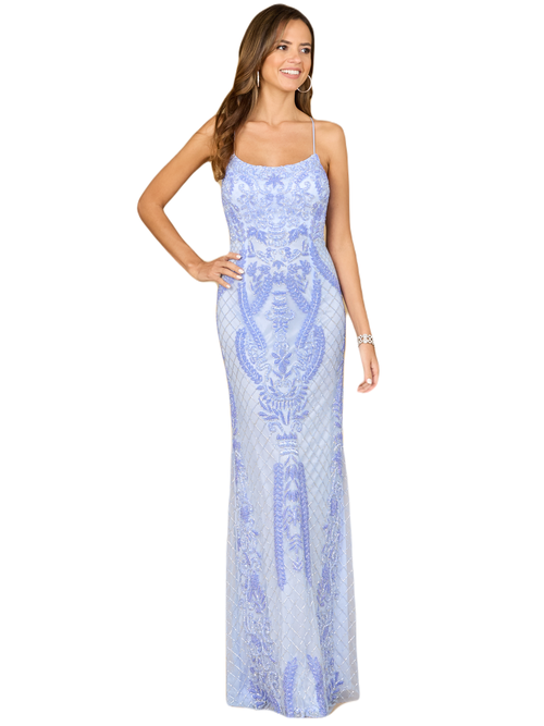 Lara New York Scoop Neck, Lace Up Open Back Dress In Periwinkle