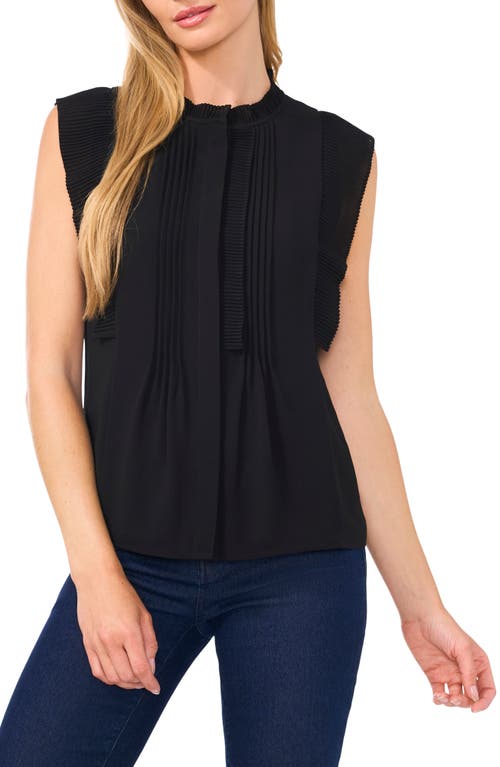 Cece Pleat Detail Sleeveless Top In Rich Black