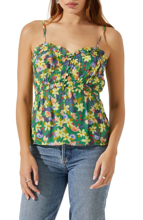 Shop Astr The Label Ruched Babydoll Camisole In Yellow Green Flower