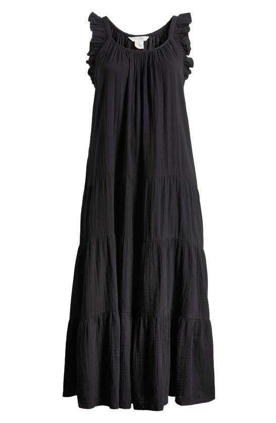 Shop Caslon (r) Ruffle Strap Maxi Dress In Black