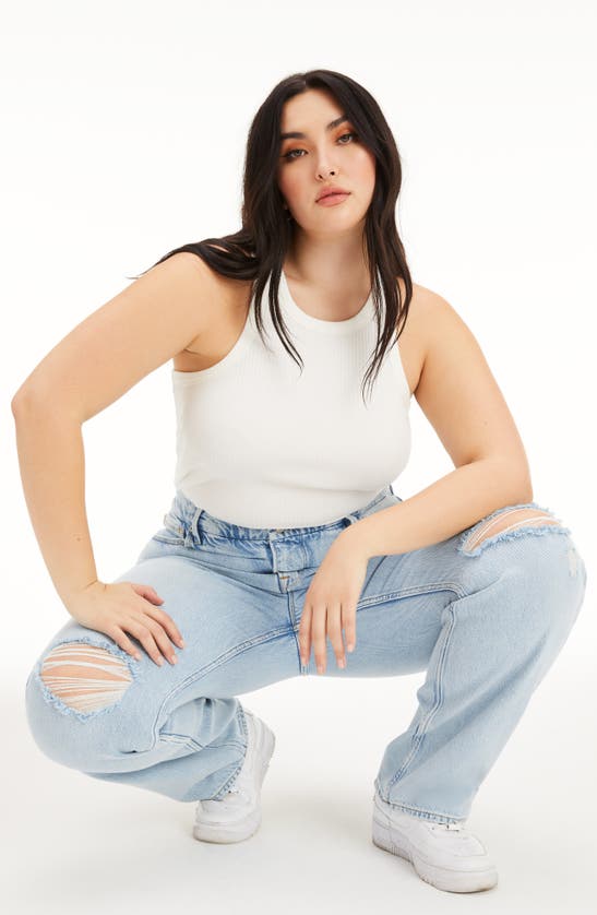 Shop Good American Good '90s Ripped Straight Leg Jeans In Blue542