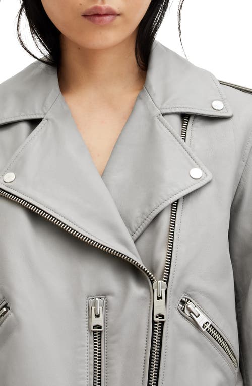 Shop Allsaints Balfern Belted Leather Biker Jacket In Ultimate Grey