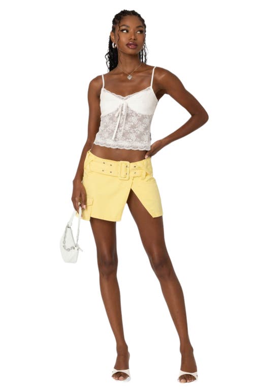 Shop Edikted Belted Denim Miniskirt In Yellow