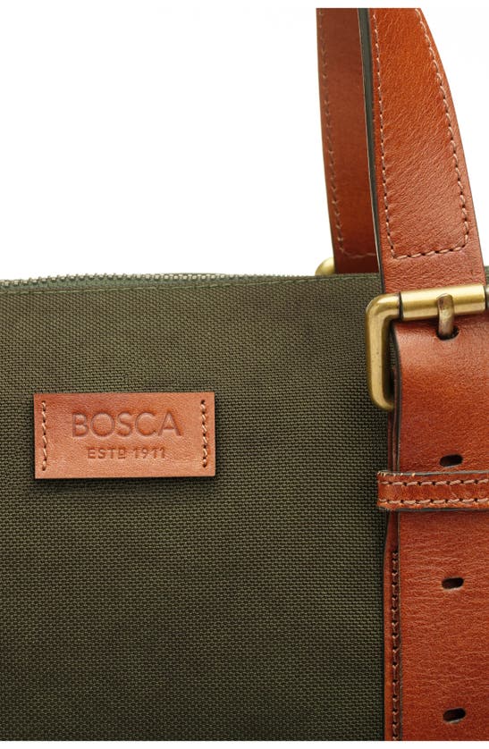 Shop Bosca Arno Slim Recycled Nylon & Leather Tote In Olive Drab
