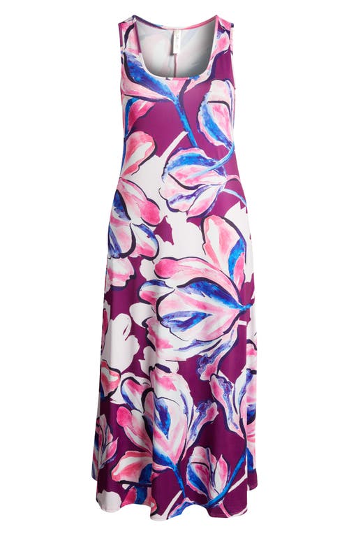 Shop 24seven Comfort Apparel Floral Square Neck Maxi Dress In Magenta Multi