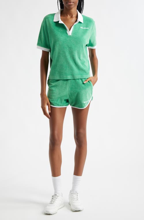 Sporty And Rich Sporty & Rich Italic Logo Cotton Terry Shorts In Verde