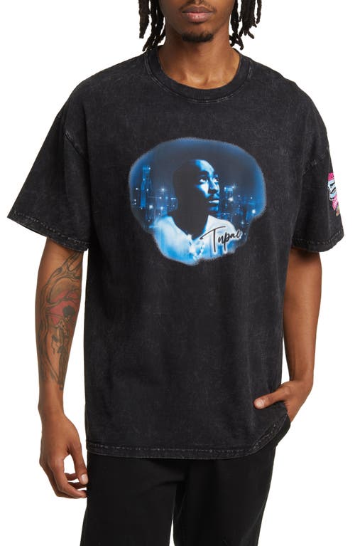 Cross Colours Oversize Tupac City Lights Graphic T-Shirt in Dark Vintage Black