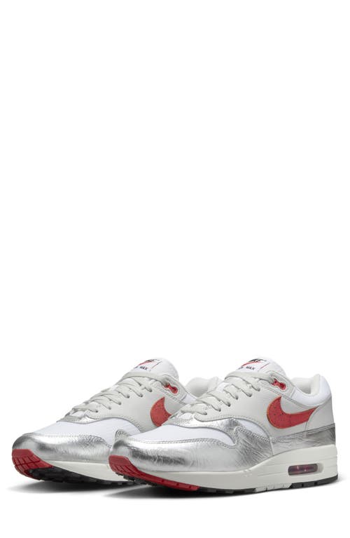 Shop Nike Air Max 1 Premium Sneaker In White/chile Red/silver