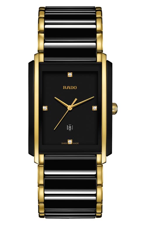 Shop Rado Integral Diamond Ceramic Bracelet Watch, 31mm X 41.1mm In Black/gold