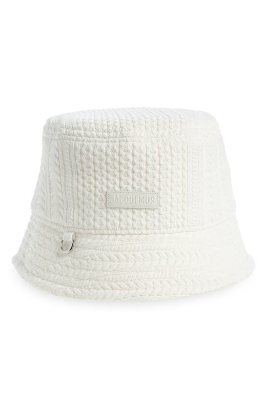 Shop Jacquemus Le Bob Belo Cable Stitch Bucket Hat In White