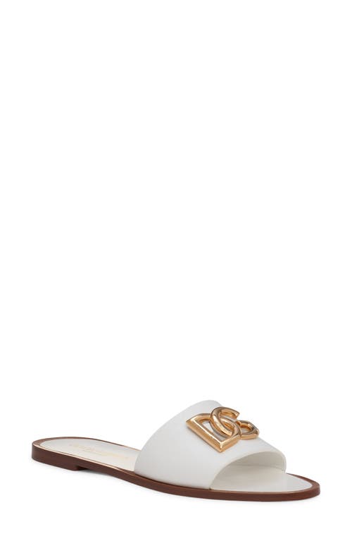 Dolce & Gabbana Dg Medallion Leather Flat Sandals In Bianco Ottico