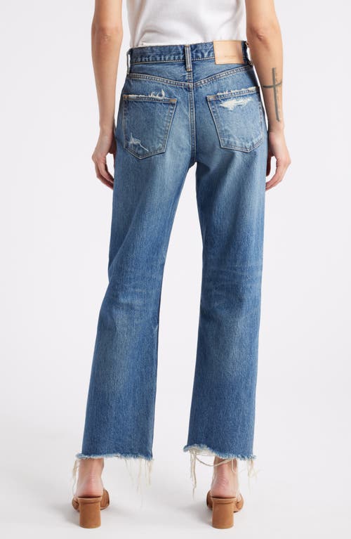 Moussy Ridgecrest High Waist Raw Hem Ankle Straight Leg Jeans In Blue