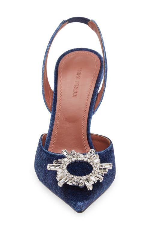 Amina Muaddi Begum Crystal Pointed Toe Slingback Pump In Velvet Denim White Crystals