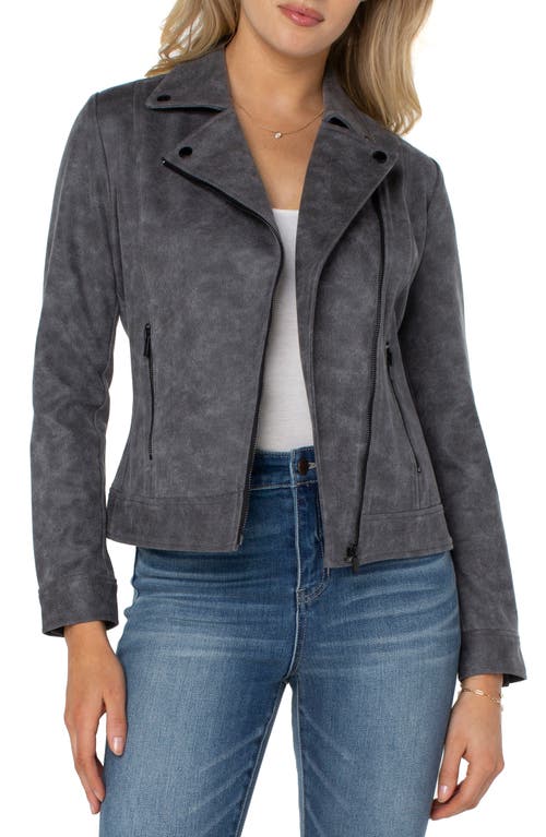 Liverpool Los Angeles Faux Leather Moto Jacket in Grey