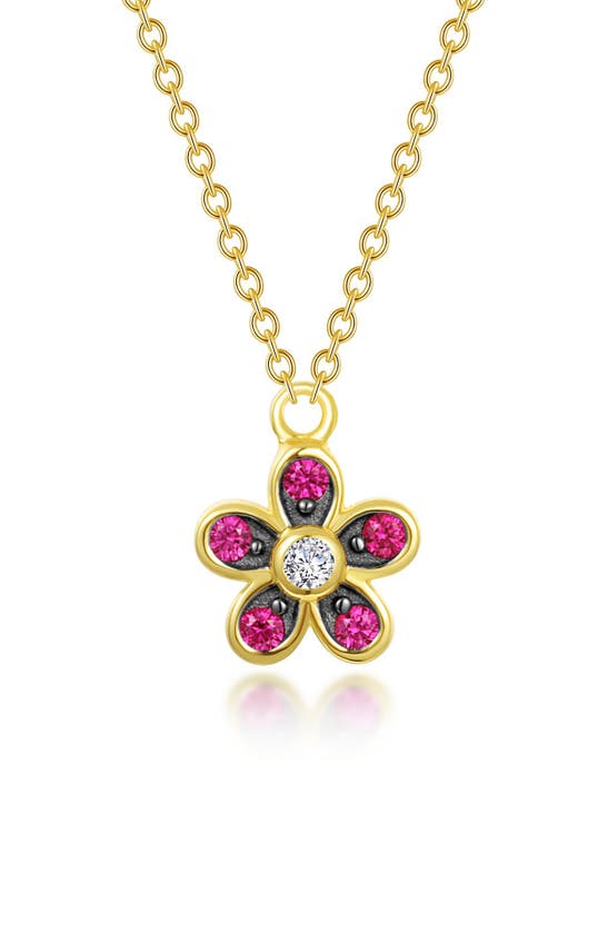 Lafonn Sterling Silver Simulated Diamond & Lab Grown Ruby Flower Pendant Necklace In Ruby/ Chocolate/ White