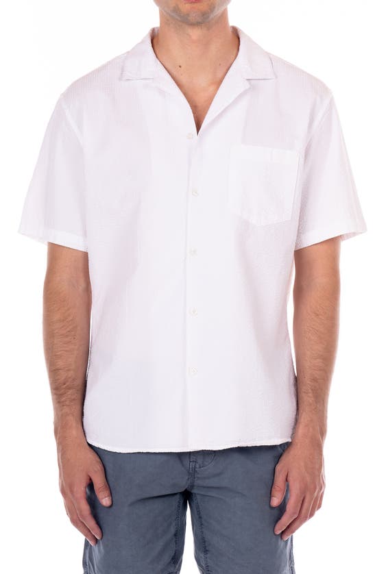 Original Paperbacks Seersucker Cotton Short Sleeve Button-up Shirt In White