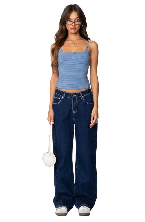 Edikted Striped Henley Tank Top In Blue