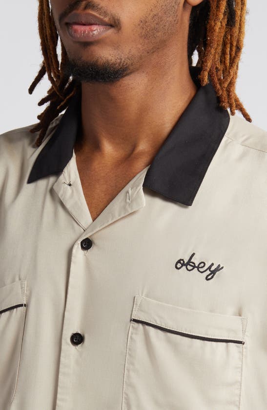 Shop Obey Badger Oversize Camp Shirt In Silver Grey