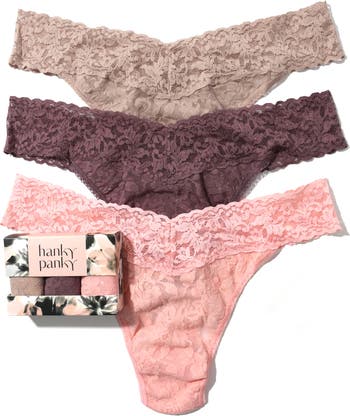 Holiday 3 Pack Signature Lace Thongs for Travel, Hanky Panky