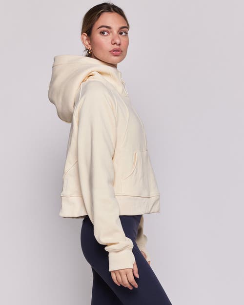 Shop Rebody Active Effortless Fleece Half Zip Hoodie In Bone