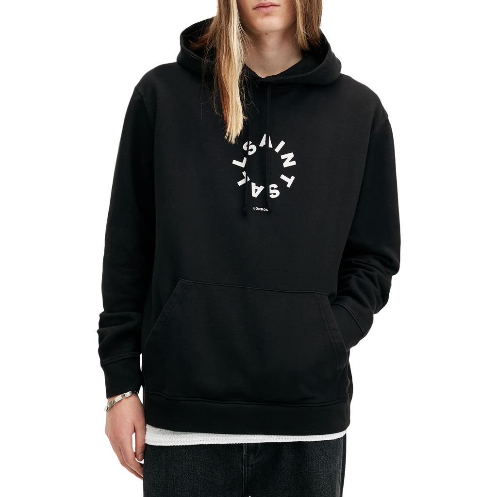 Allsaints Mens Jet Black Tierra Logo-print Organic-cotton Hoody In Jet Black