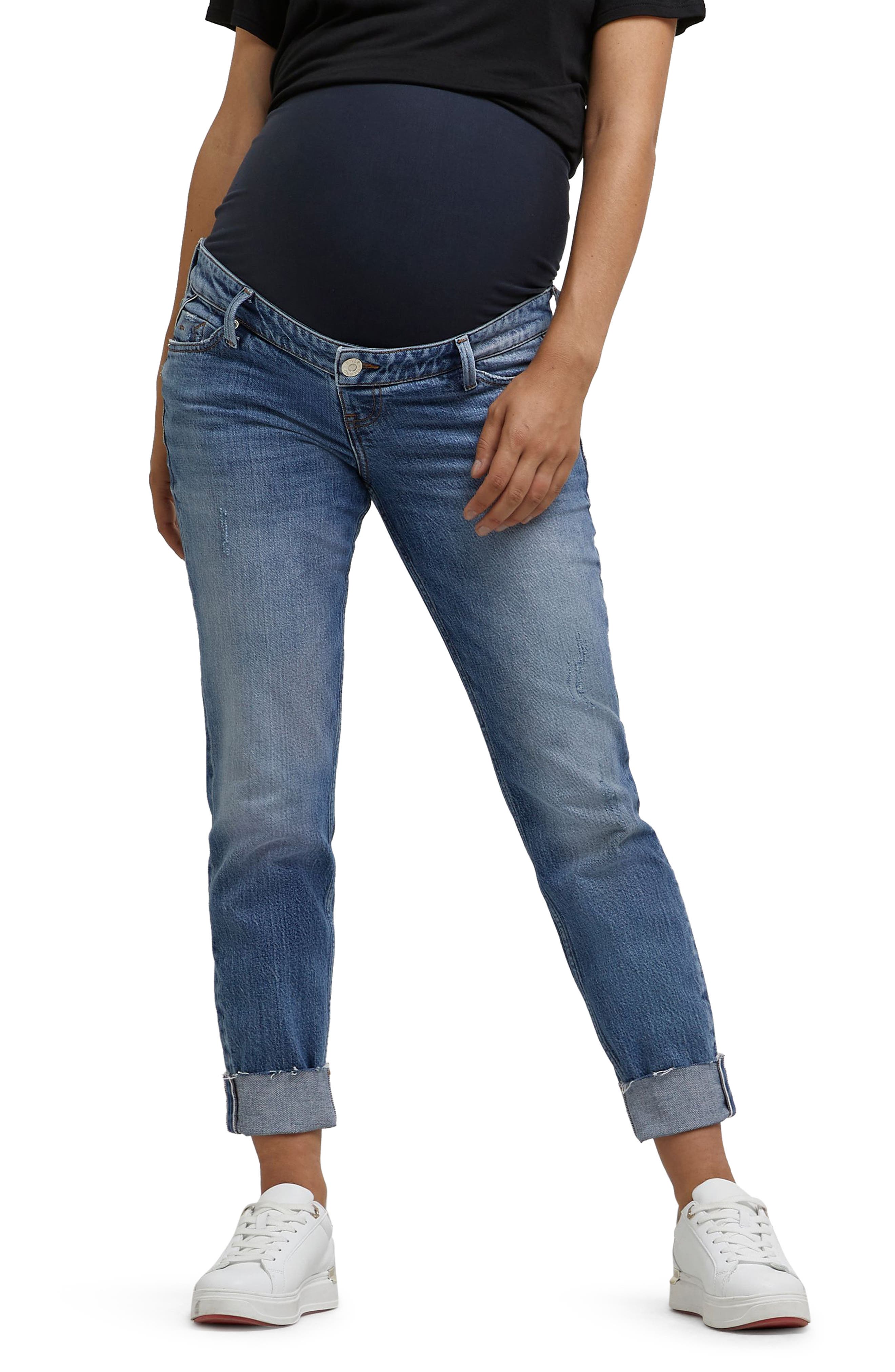 River Island Turn Up Aria Maternity Skinny Jeans in Med Denim