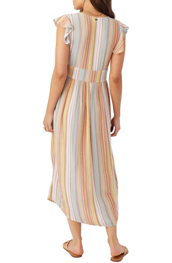 Shop O'neill Rainey Stripe Flutter Sleeve Midi Dress In Multi Colored