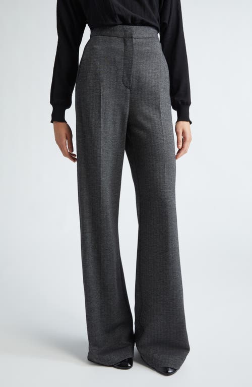 Max Mara Angora Herringbone Wool-blend Wide-leg Pants In Dark Grey
